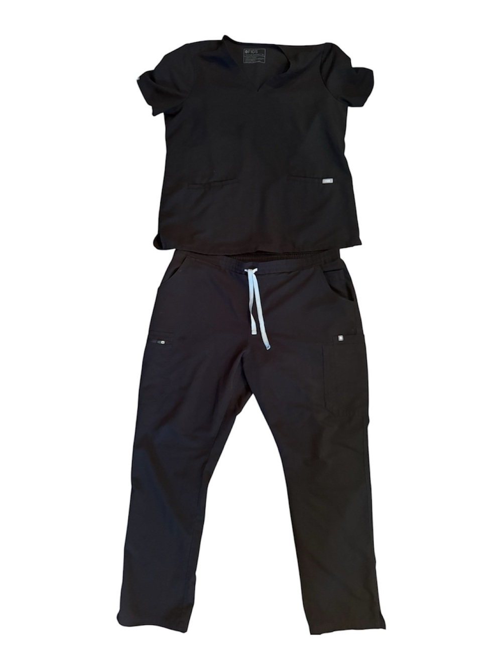 FIGS Technical Collection Black Scrub Set Women's XL EUC V-Neck Straight Leg